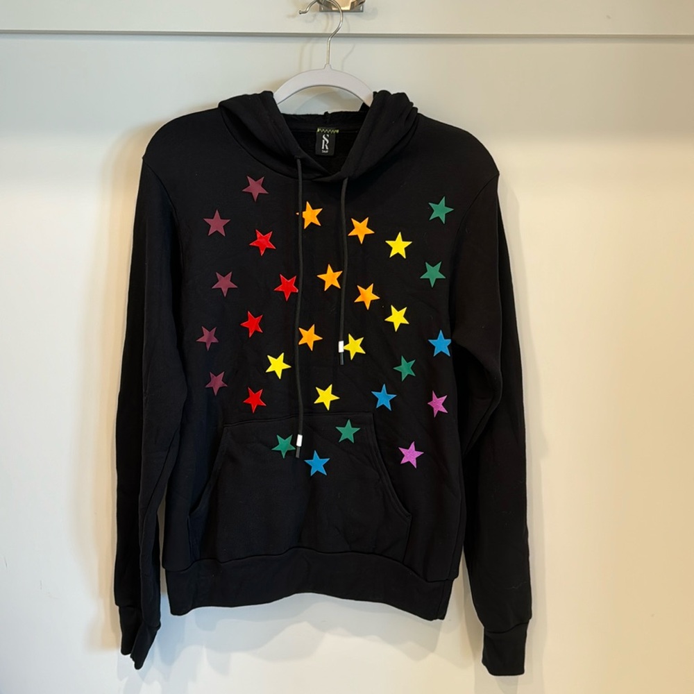 Style Reform Black Hoodie with Rainbow Stars